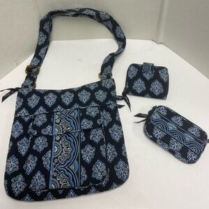 Vera Bradley Calypso Blue Set Hipster Cross Body / Wallet Coin Purse / Cosmetic